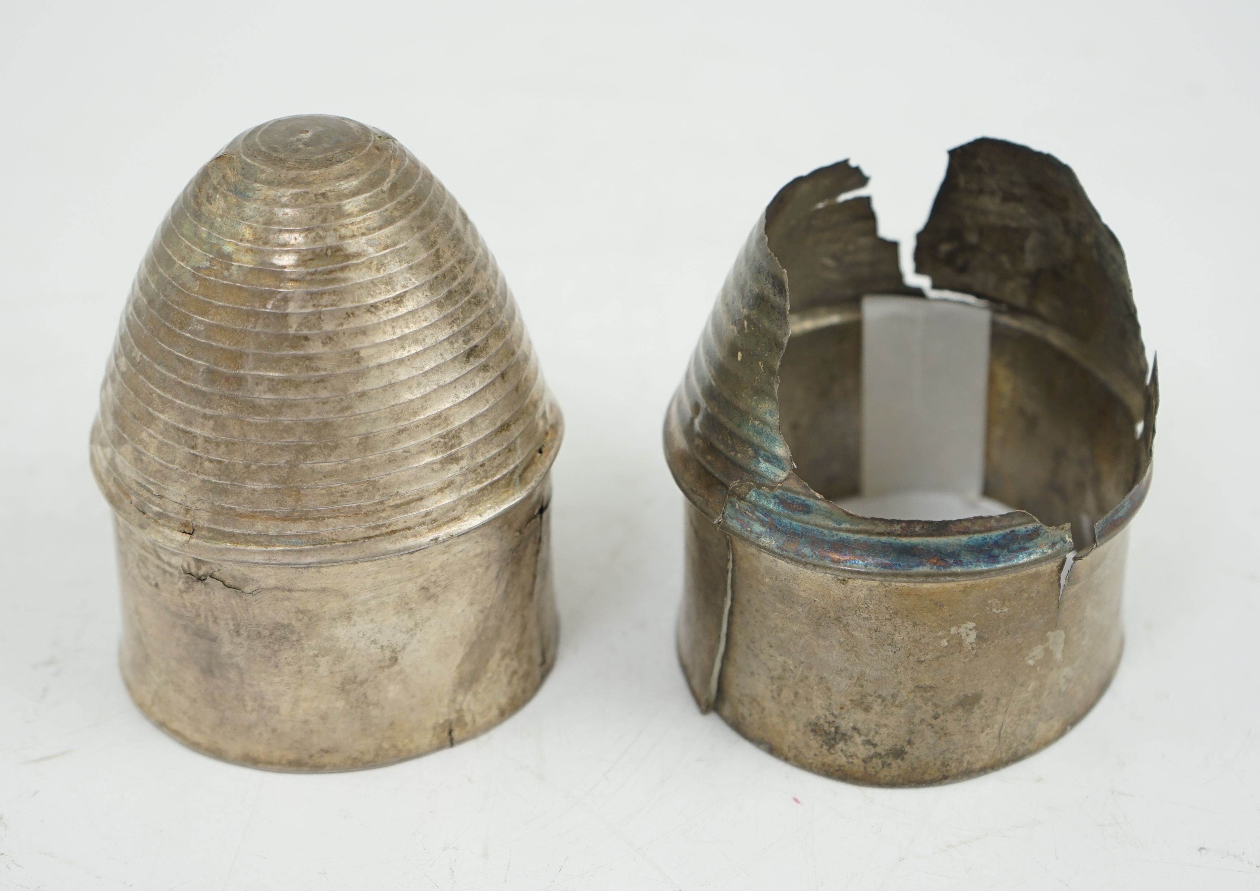 Two silver carinated cups, one fragmentary, Roman or Gandhara, c. late 1st century BC - early 1st century A.D.